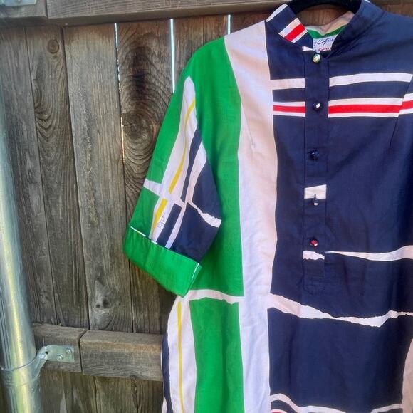 Catherine Ogust Penthouse Gallery TUNIC dress coverup L blue green yellow white - Picture 4 of 4